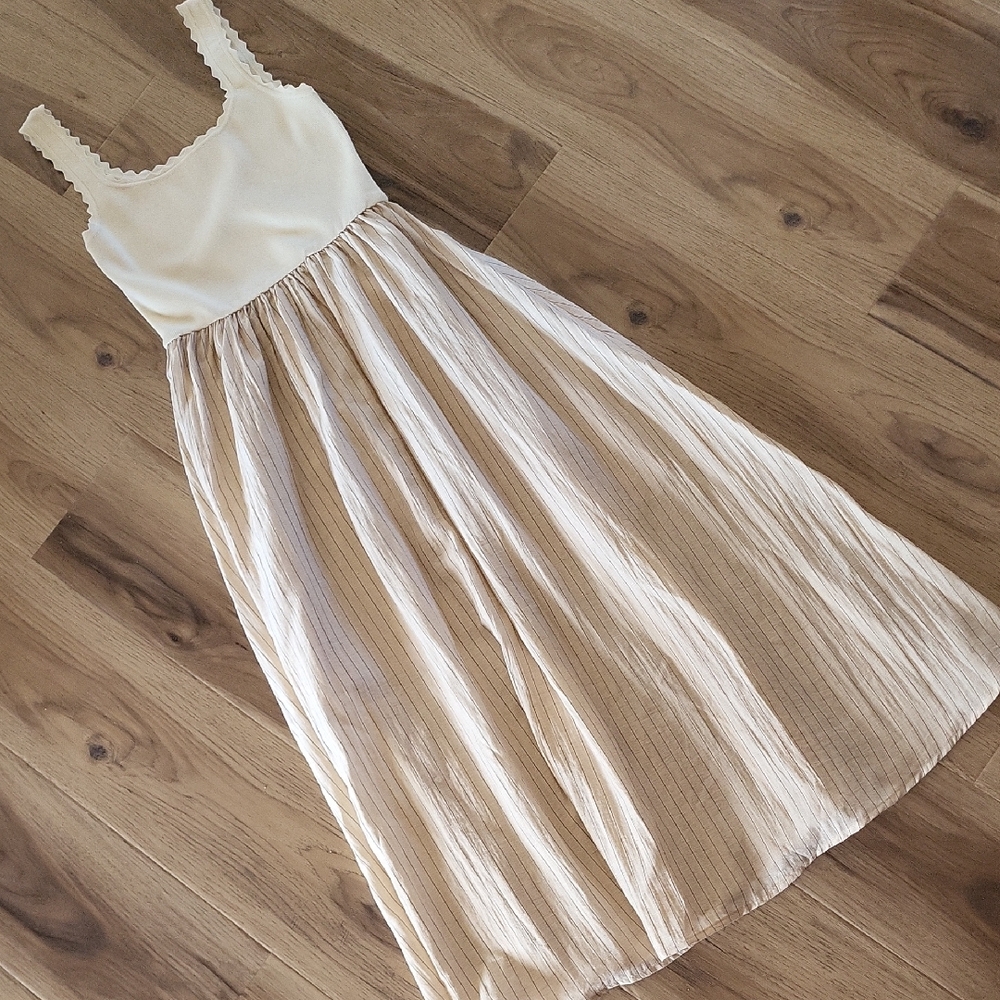 Mine Cream and Beige Striped Midi Dress